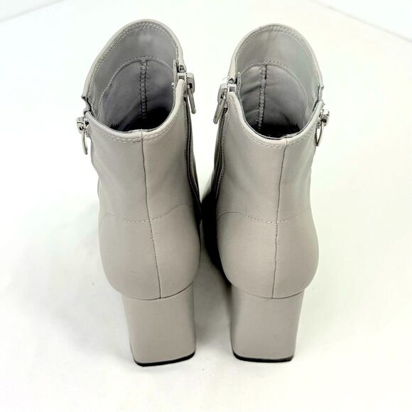 Marc Fisher GABBLE Sleek Gray Leather Side Zip Pointed Toe Block Heeled Boots - Picture 10 of 15